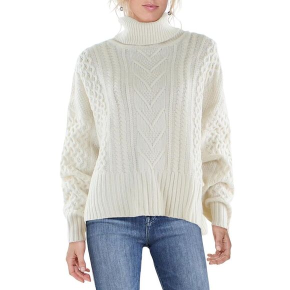 Barbour Sweaters - Barbour Womens Ivory Wool Cable Knit Turtleneck Turtleneck Sweater NWT